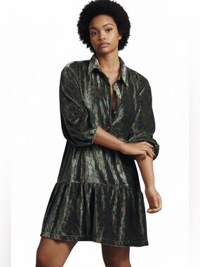 NWT Anthropologie Maeve Bettina Velvet Tiered Mini Dress XS Cottagecore Academia